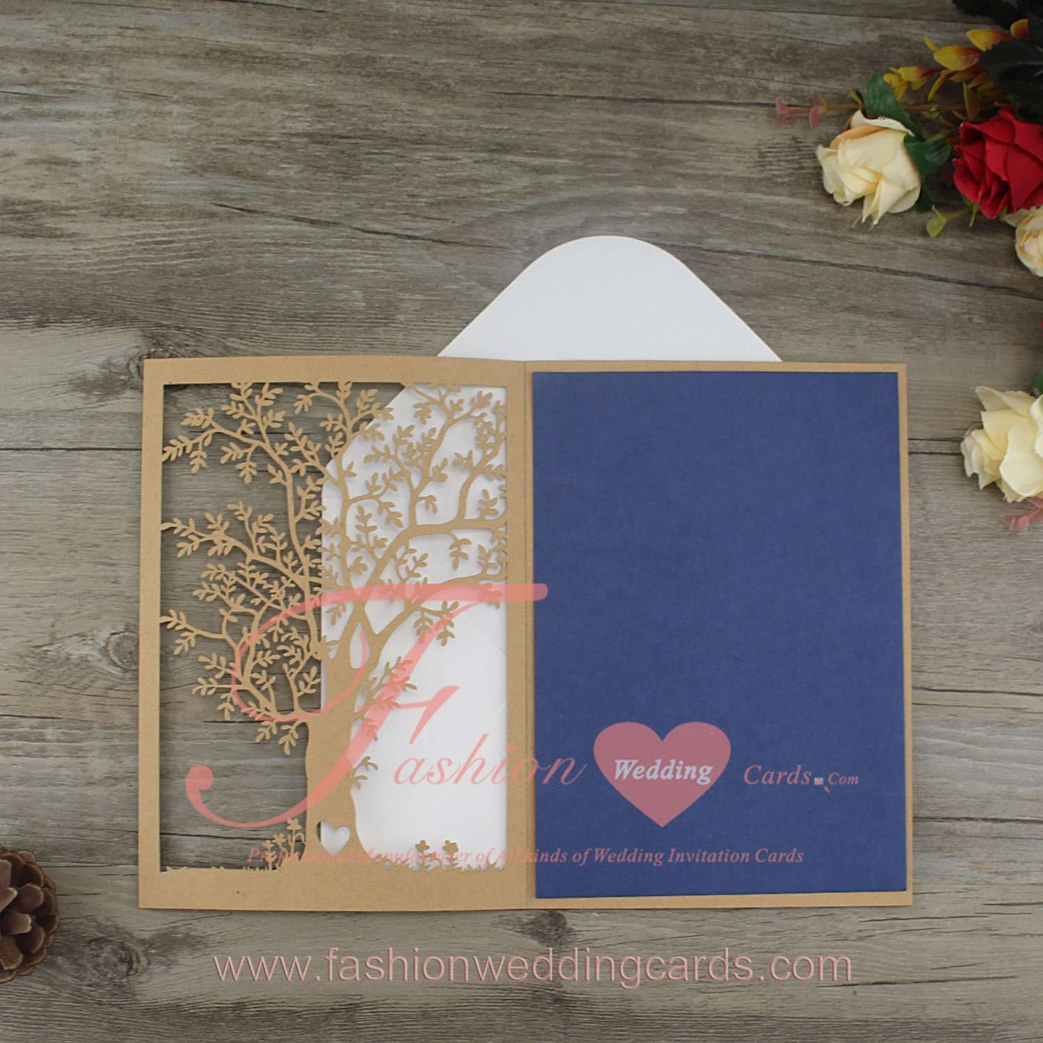 Gold Laser Cut Tree Wedding Invitation Online Australia